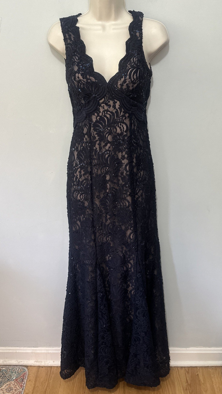 Vintage Nightway Dress 2 Blue Lace Sequin Gown Retro HoCo Old Hollywood Glam